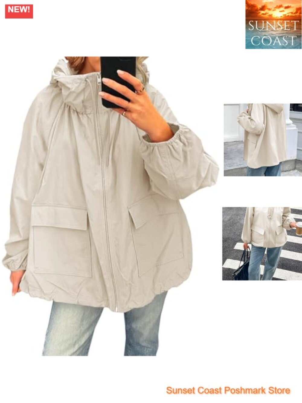 Oversized Hooded Waterproof Windbreaker Raincoat Trench with Pockets